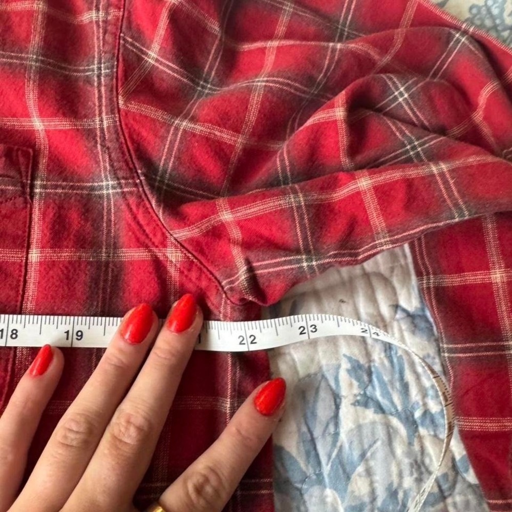 Red and Green Plaid L.L. Bean Button Down Long Sleeve Flannel Shirt, 100% cotton - Picture 7 of 8